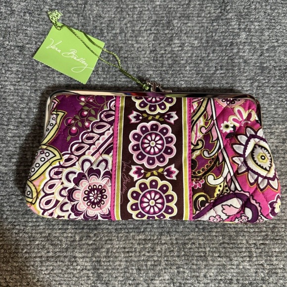 Vera Bradley Handbags - Vera Bradley Clutch Wallet Floral Quilted Silver Very Berry Paisley Kisslock Bag